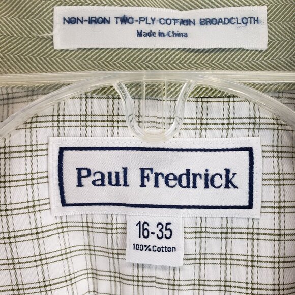 Paul Fredrick Mens Long Sleeve Button-Down Shirt White/Gray Checkered 16-35 - Picture 9 of 10
